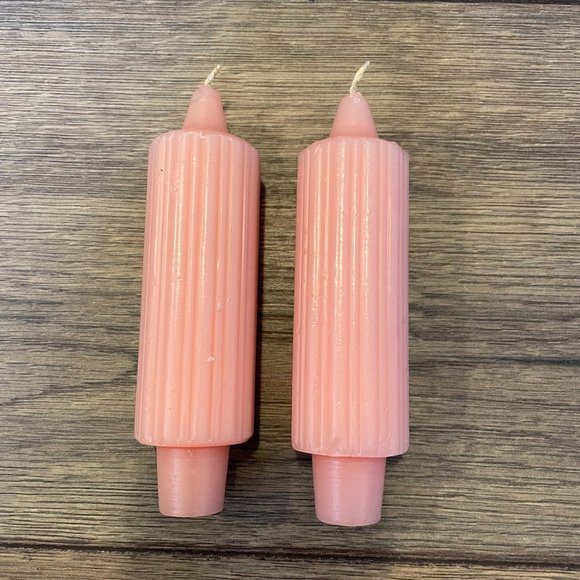 Vintage Ribbed Pink Candles Floral Scented 5.5" with Glass Bobeche Drip Catchers - Picture 6 of 8